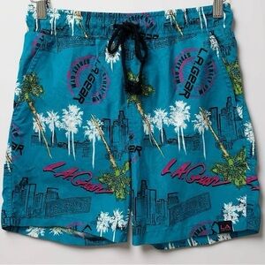 178 Forever 21 |EUC L.A. Gear Men’s Swim Trunks – Blue Palm Tree Print (Size XS)